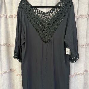 A&I Black Swimsuit V-Neck Swimsuit Coverup w/Trim Cruise Resort Wear-NWT SIZE XL